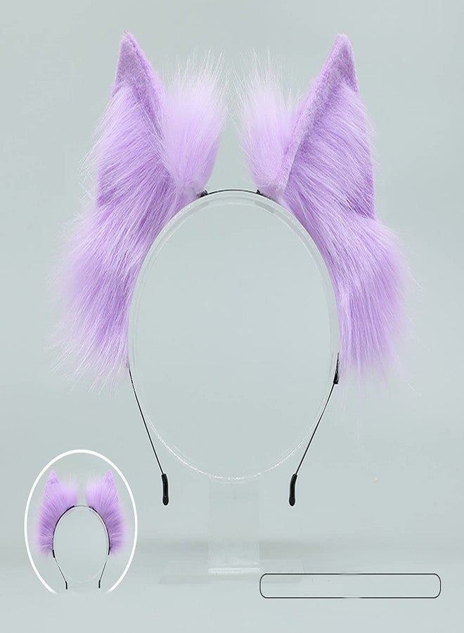 Faylay Wolf/Fox/Cat Ear Cosplay Headwear Women Accessories Handmade Hairband Furry Ear Faux Fur Headband (04-1 Purple) - Image 2